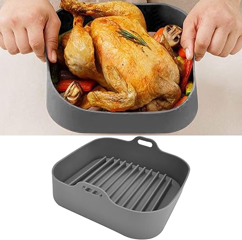 Miniatura 3 de Olla de silicona para freidora de aire, cesta cuadrada de silicona para freidora de aire, accesorios de repuesto para revestimientos de papel (8.1 x