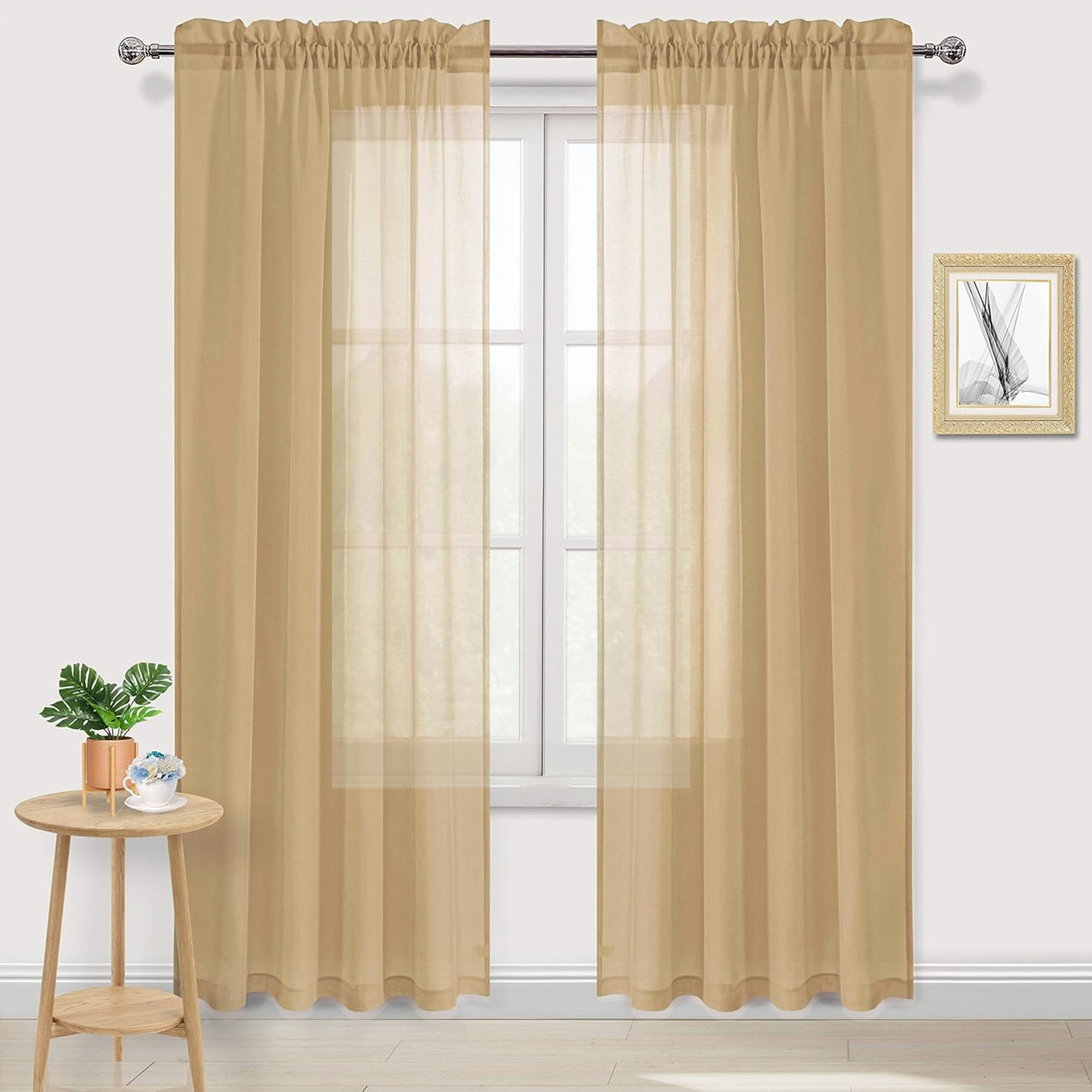 DWCN Cortinas semitransparentes de Gasa para Dormitorio y Sala de Estar, 132 x 213 cm de Largo, Juego de 2 Paneles