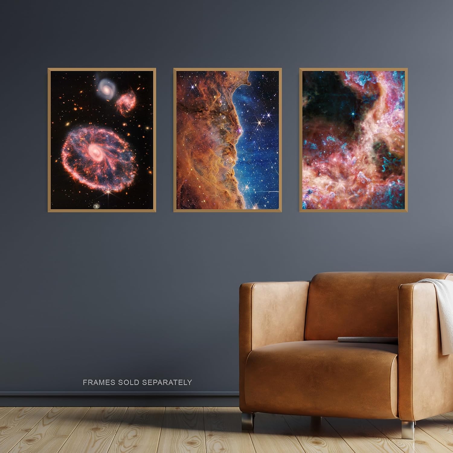 Artery8 Pack of 3 NASA James Webb Space Telescope Images Cosmic Cliffs Carina Nebula Cartwheel Galaxy Cosmic Tarantula Unframed 18X24 Inch Wall Art Living Room Prints Set
