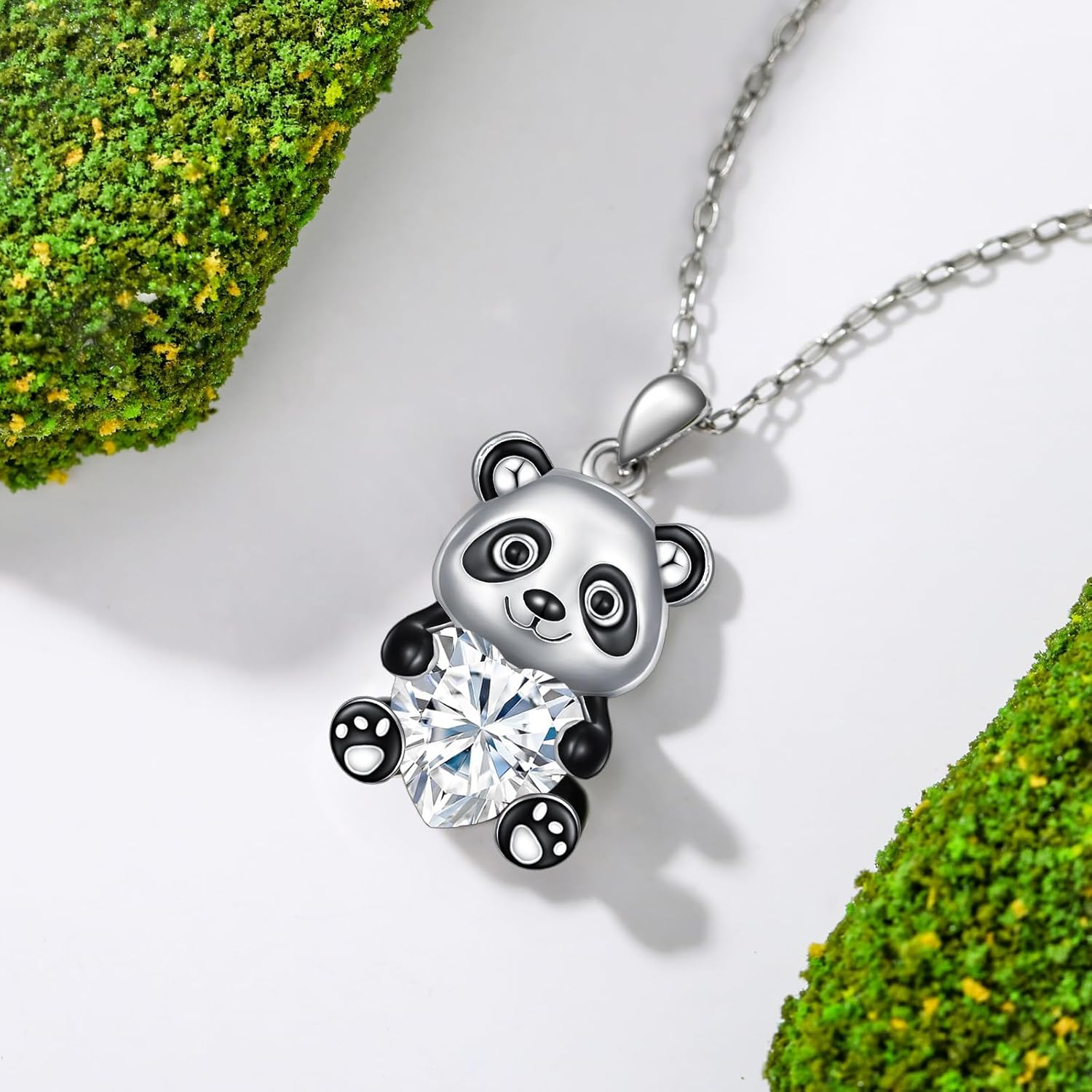 LONAGO Panda Pendant Necklace with Heart Birthstone Panda Necklace Gift for Women - Image 3