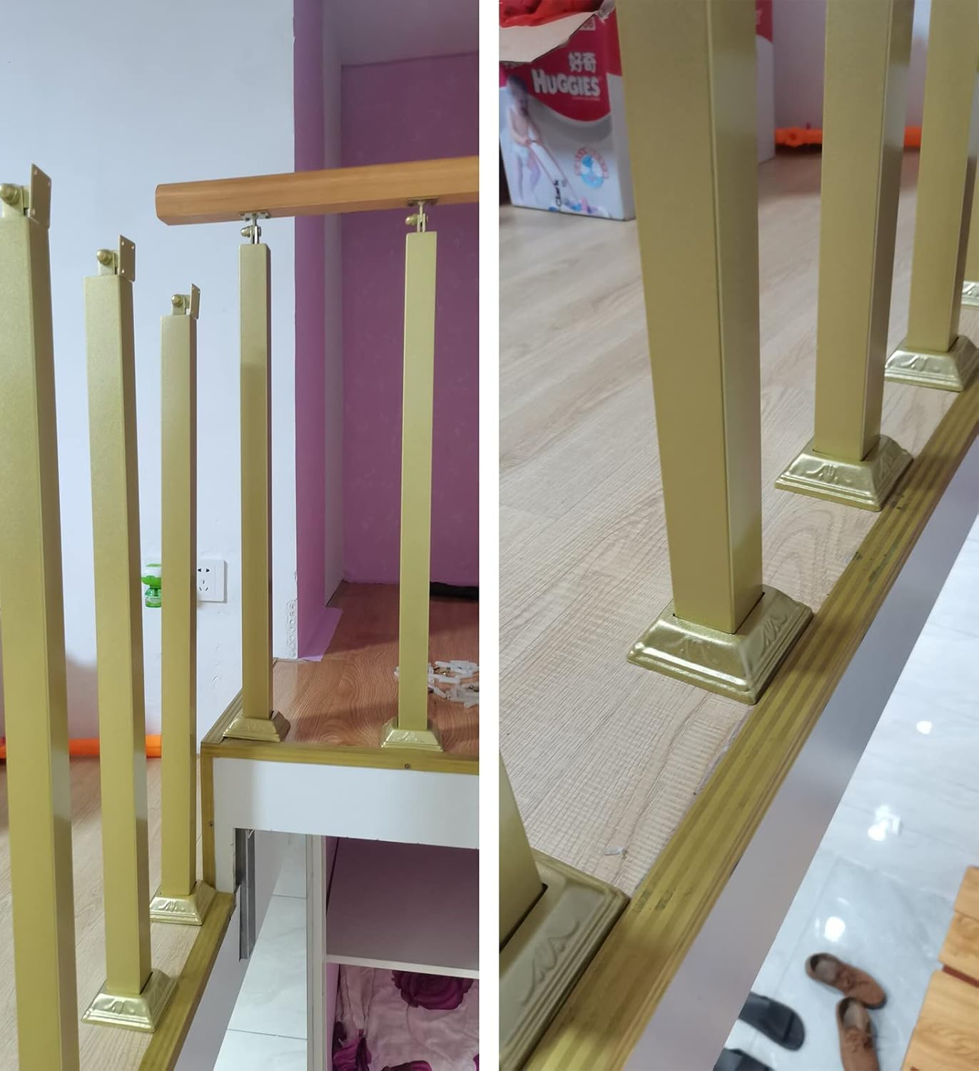 Floor Standing Stair Platform Balusters Post Kits, 33.4in /35.4in /37.4in /39.3in Height, Metal Iron Interior Railing Spindles Pillar, Attic/Villa/Office