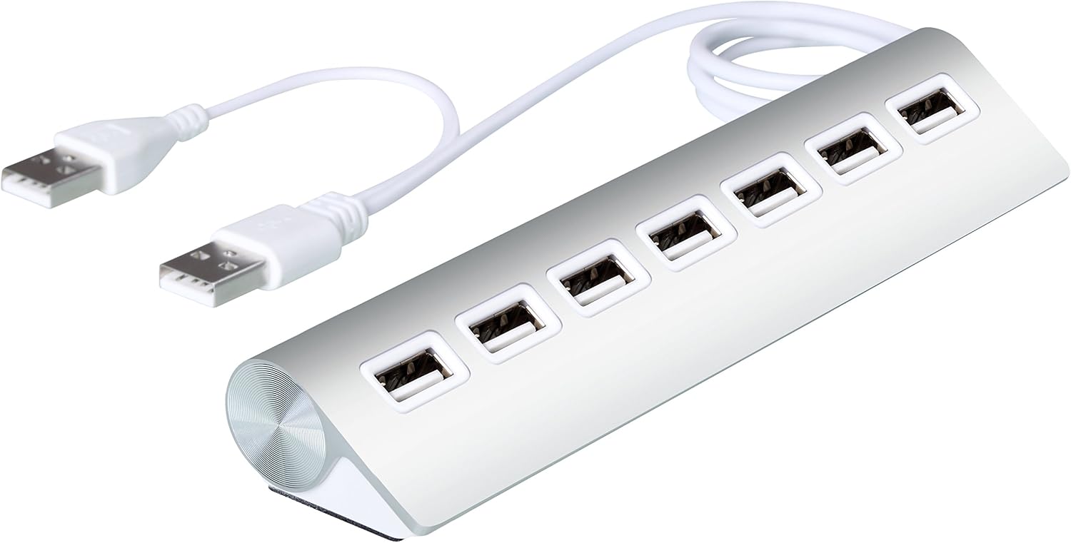 Cateck Premium 7-Port Aluminum USB Hub with 2-Foot Shielded Powered Y-Cable for iMac, MacBooks, PCs and Laptops