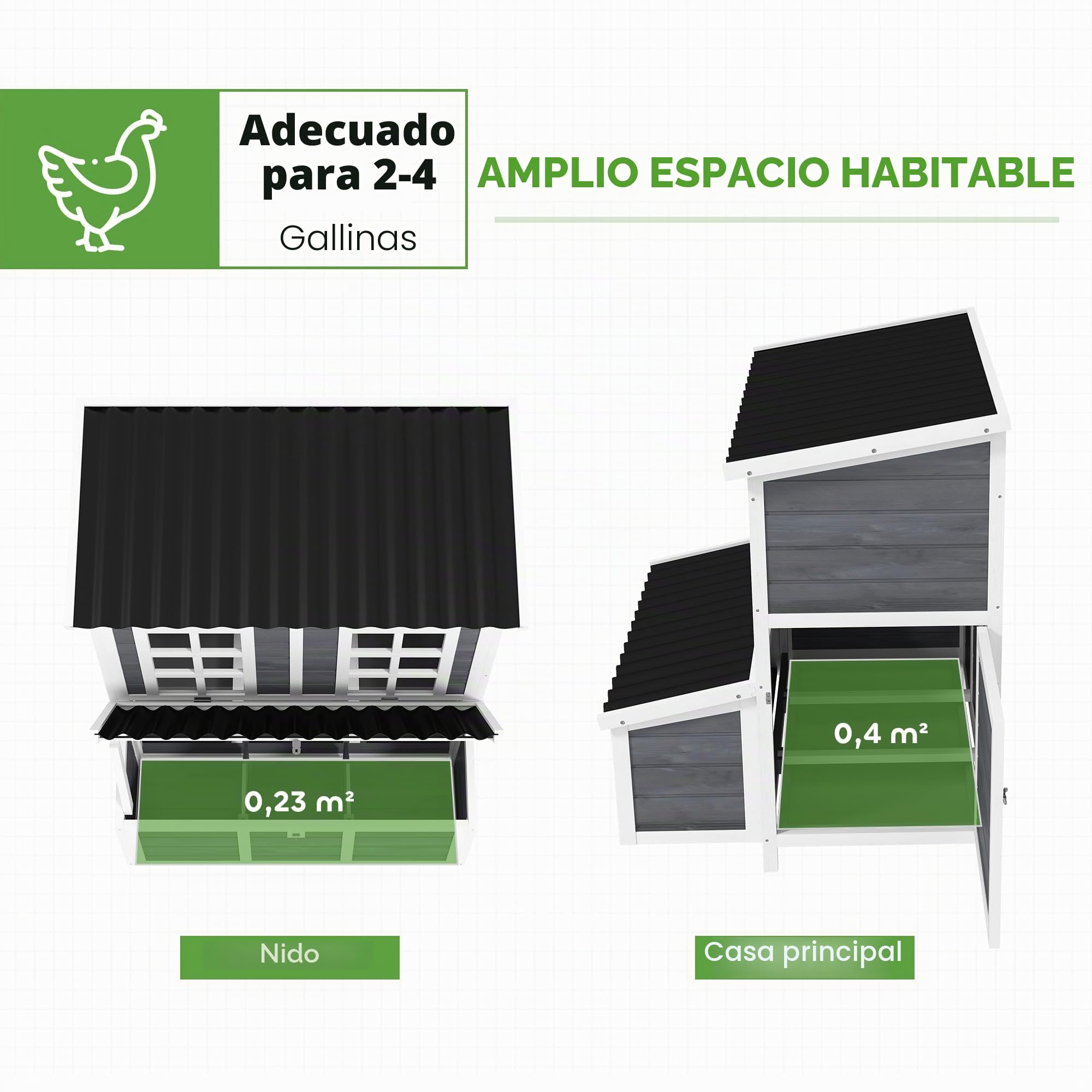Gallinero PawHut de Madera de Abeto, gallinero con Nido, gallinero para 4-6 gallinas, tejado Impermeable, 100 x 86 x 100 cm, Gris Claro