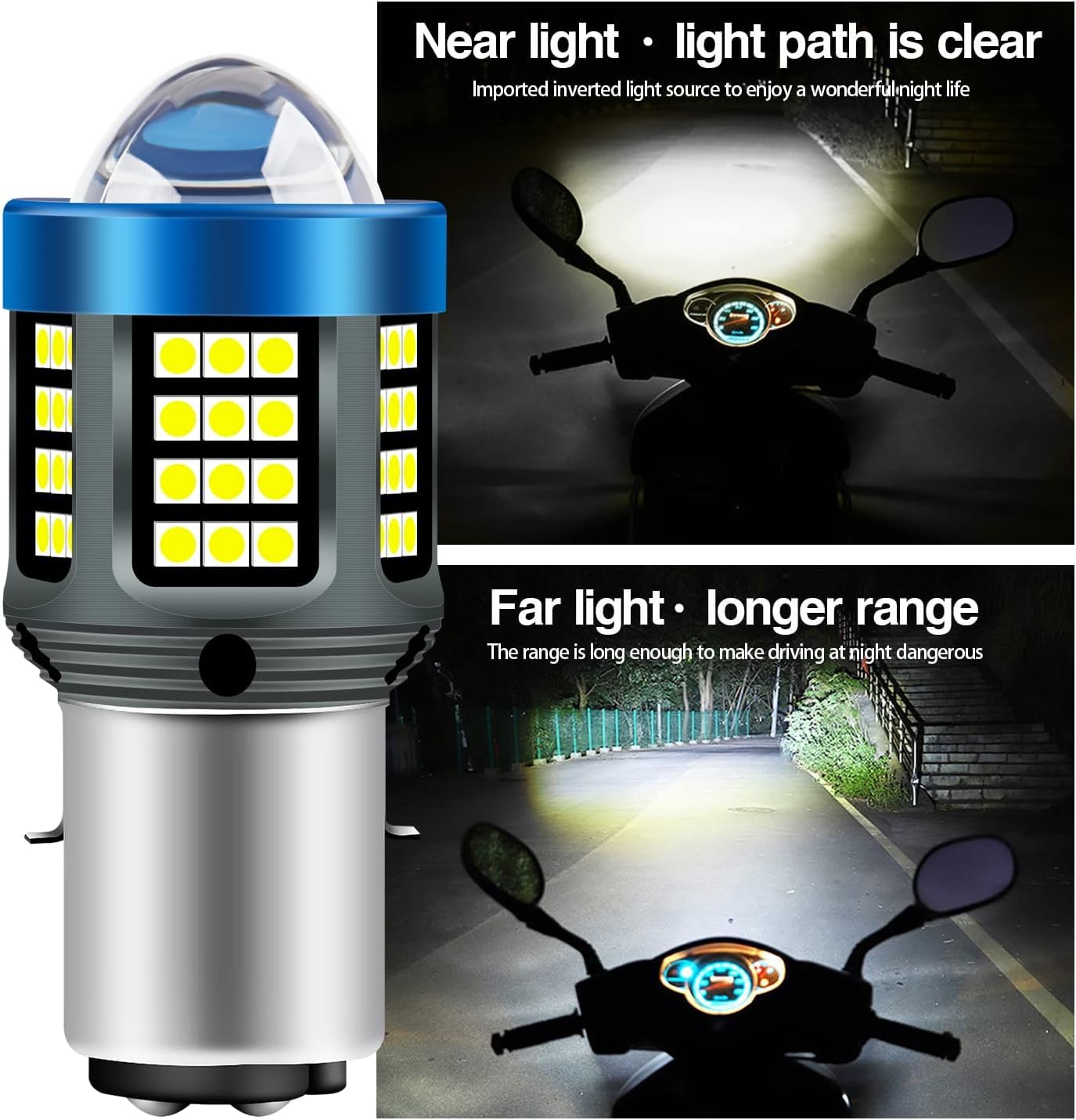 Lampadina Per Faro Moto BA20D H6 LED, Bianco 6000K, 1200LM, Plug And Play, Abbagliante E Anabbagliante, Con Proiettore HD, Confezione Da 1, Compatibile Con Moto E Scooter 12V-80V - 2
