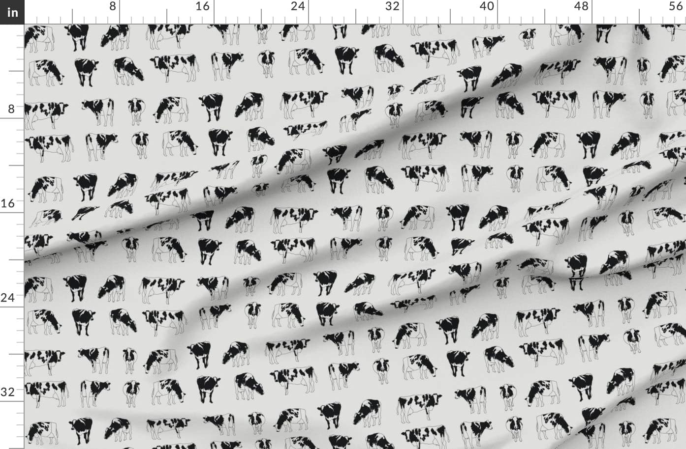 Spoonflower Fabric - Dairy Cows Monochrome Farming Farm Animals Printed on Organic Cotton Sateen Fabric by The Yard - Sewing Quilting Apparel Home Decor
