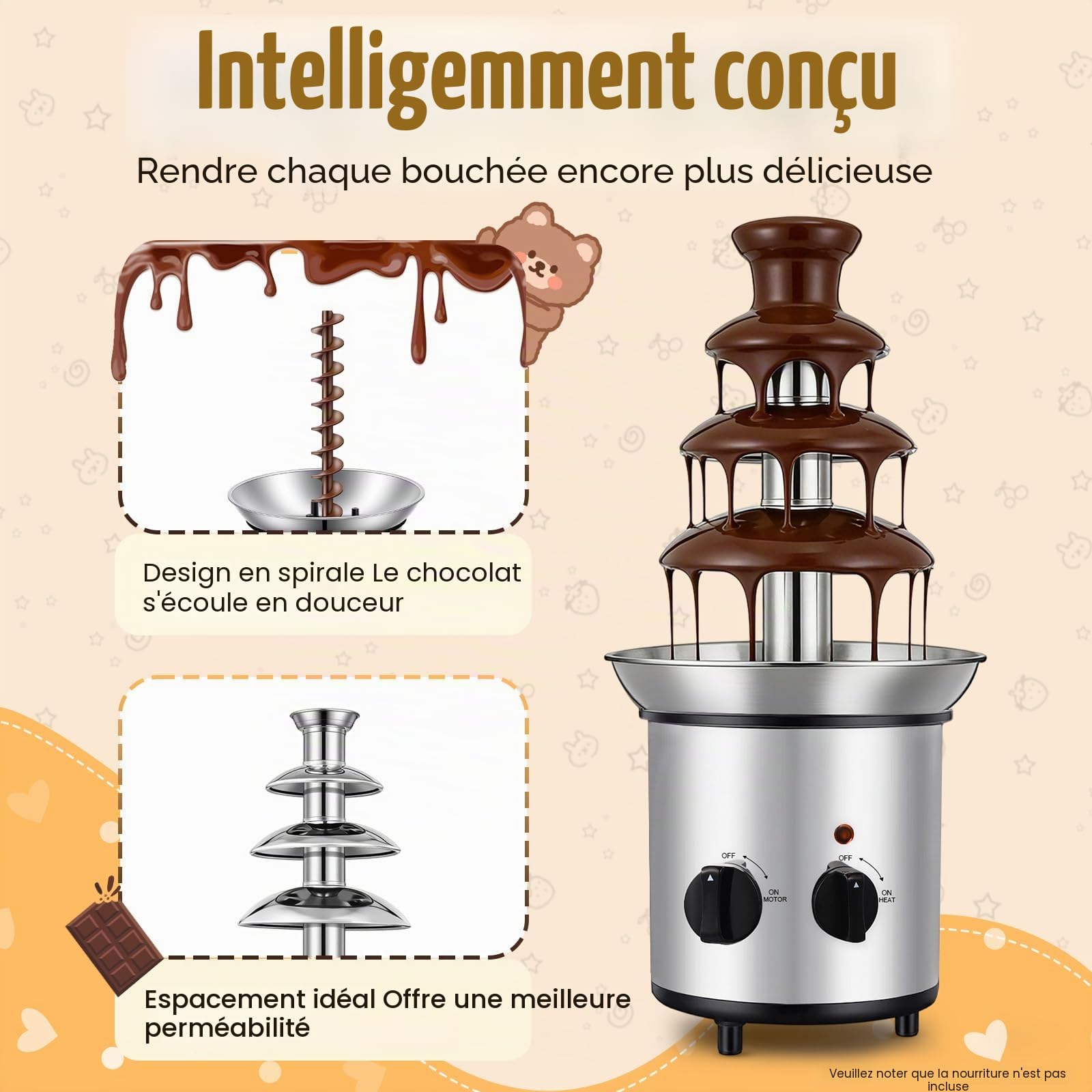 Fontaine à chocolat électrique en acier inoxydable à 4 niveaux 170 W 1,8 l pour les remises de diplômes, Halloween, Noël