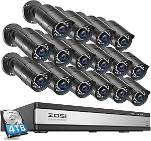 ZOSI H.265+ 4K 16CH PoE Security Camera System, 16 X Wired 5MP (3K) Bullet PoE IP Cameras Outdoor Indoor, 16CH NVR with 4TB HDD for 24/7 Recording, 120ft Night Vision, Motion Detection, Remote Access asin的图片