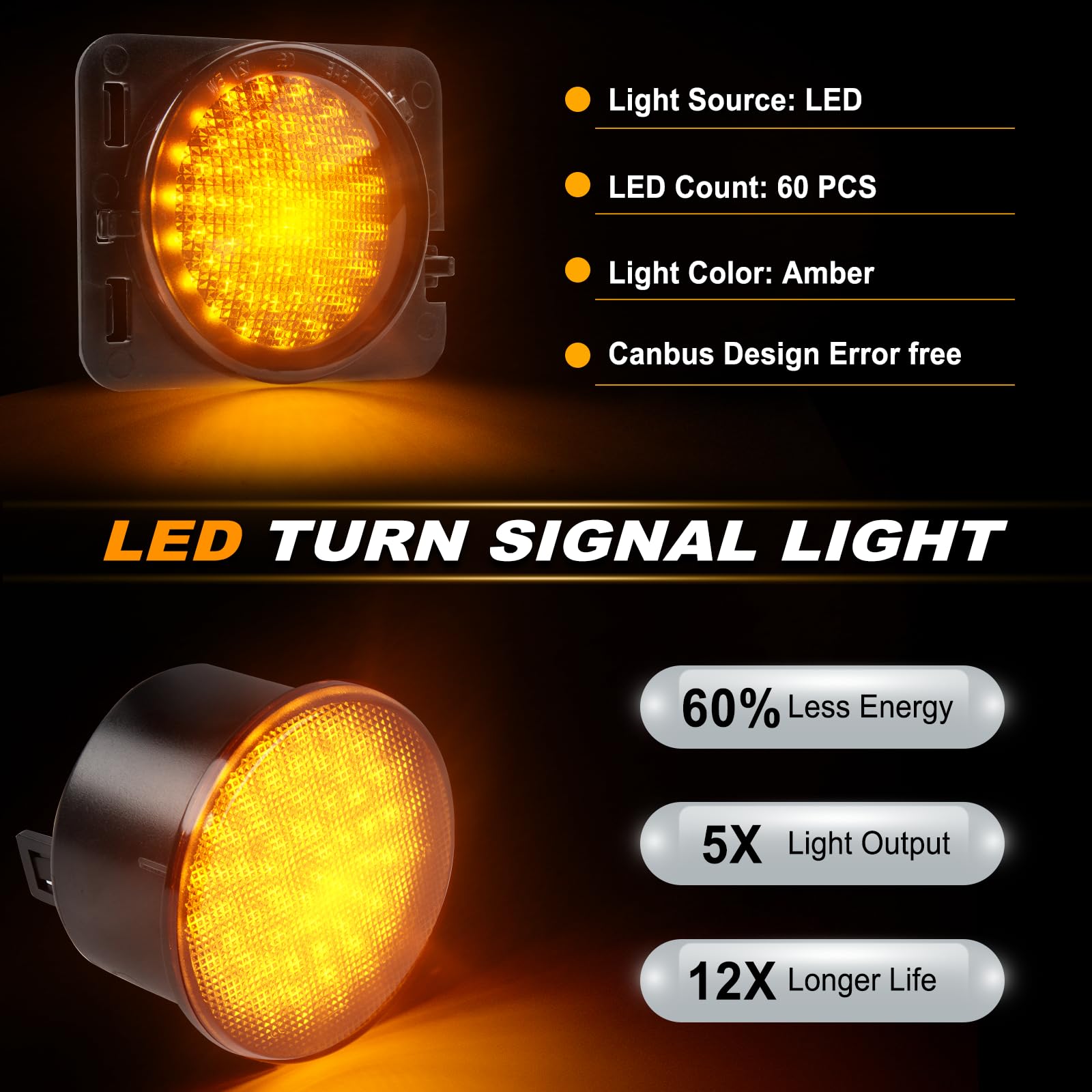 Dynamiczne strzałki boczne LED z przodu dla Wrangler JK 2007-2015, Canbus LED kierunkowskazy boczne, czarne 4 szt