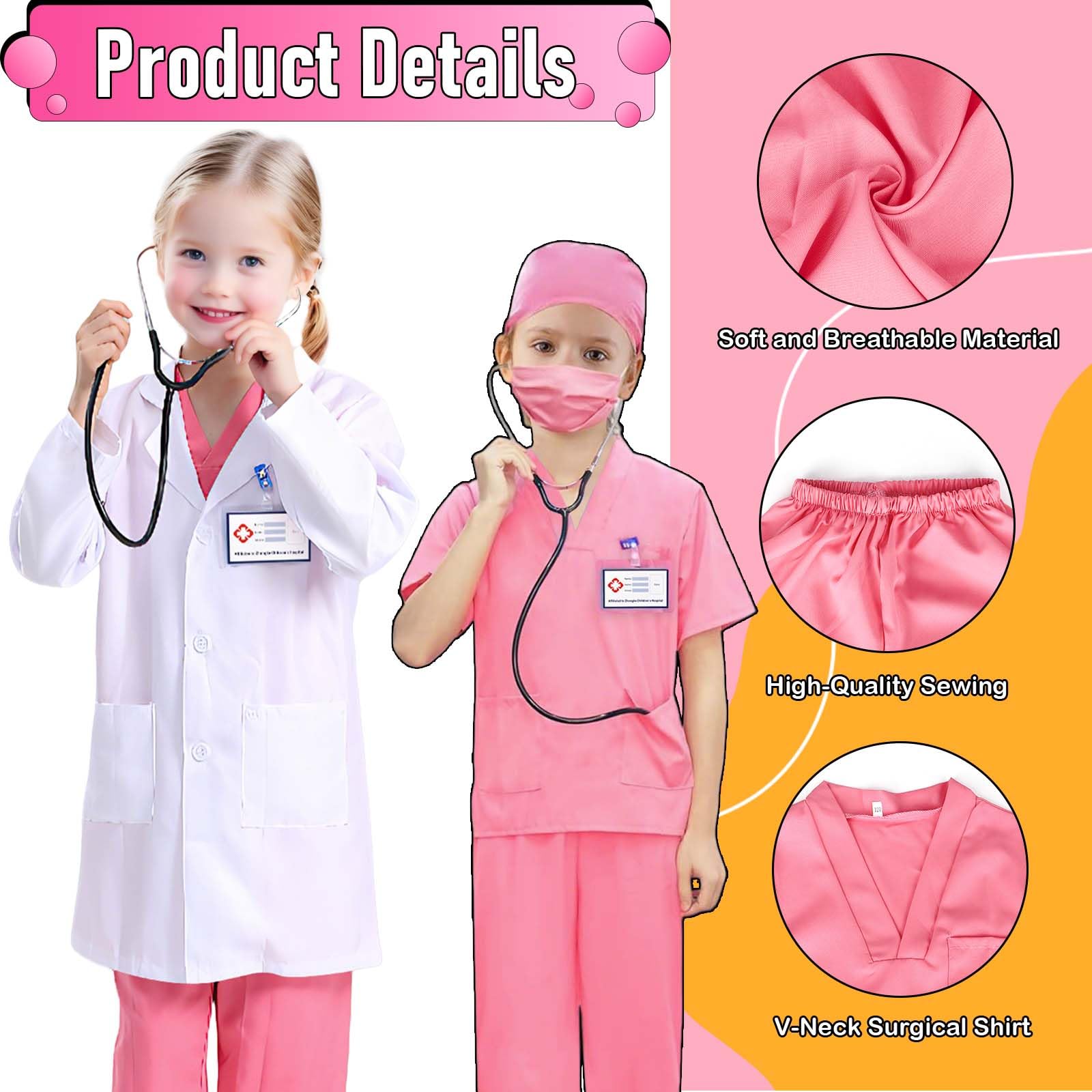 Costume da medico per bambini, costume da cosplay da medico, per bambini, con vero stetoscopio per giochi di travestimento di Halloween – 110