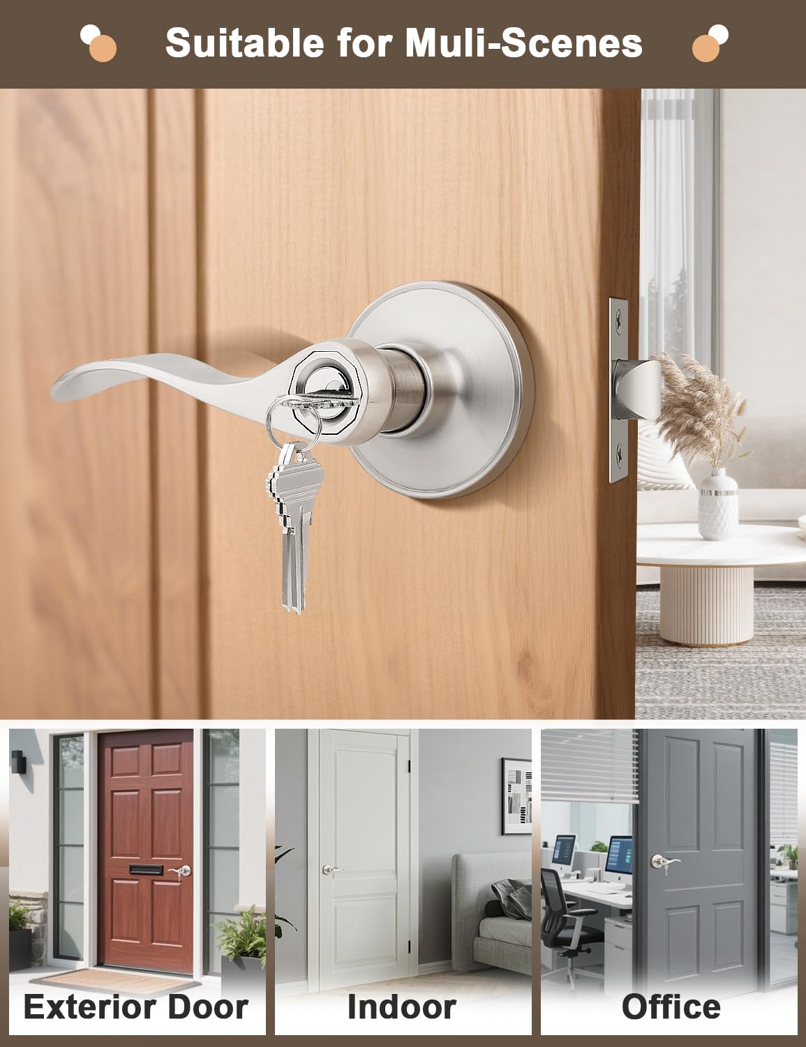gobrico Wave mango llave cerradura para puerta de entrada pomo, níquel satinado, bronce aceitado