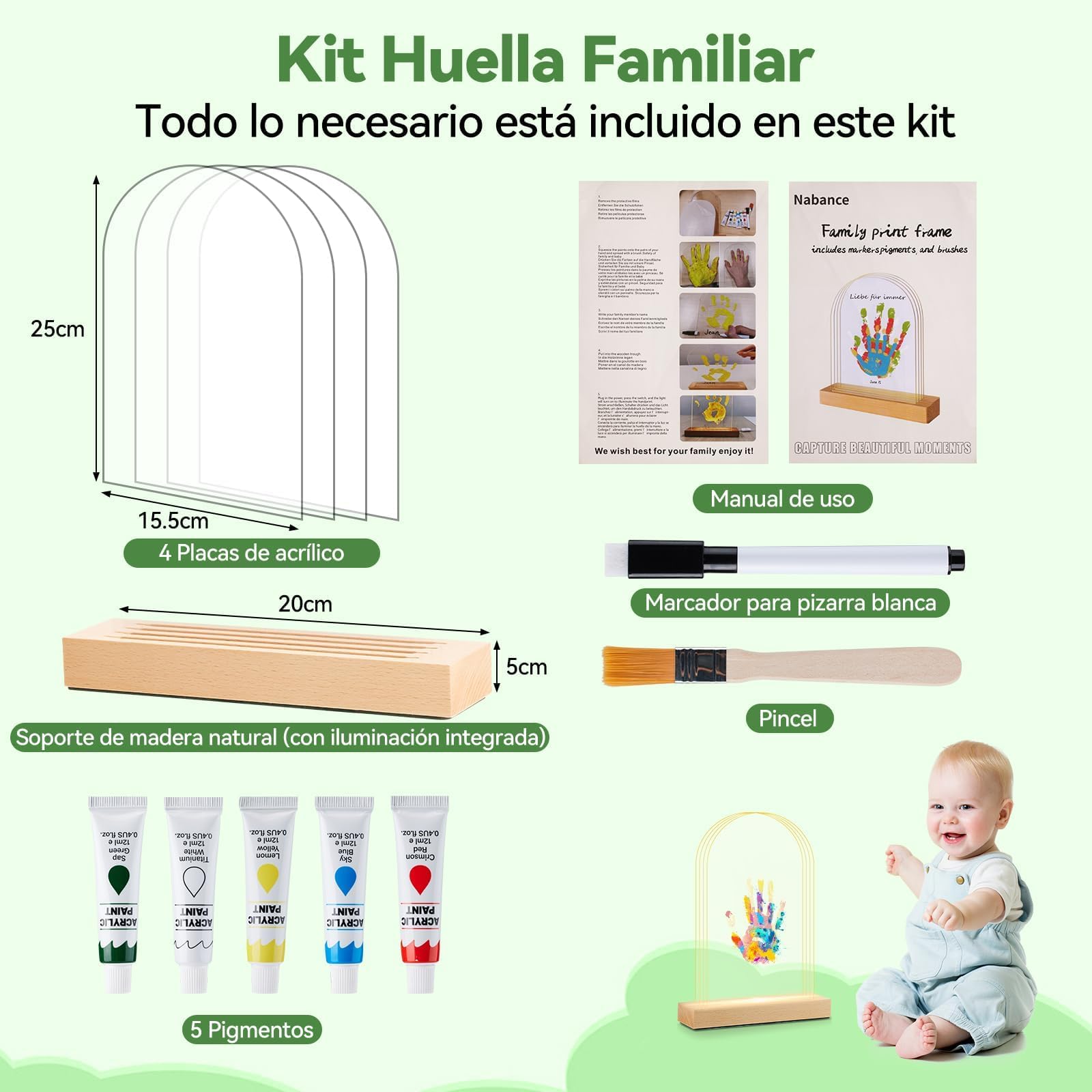 Nabance Kit de Marcos para Huellas Ovaladas con Luz LED(4 Huellas), Set Marco de Huellas Bebe Recien Nacido y Toda la Familia, Recuerdos Familiares DIY, Regalo de Bautizo Niño/Día de la Madre/Navidad — view 4