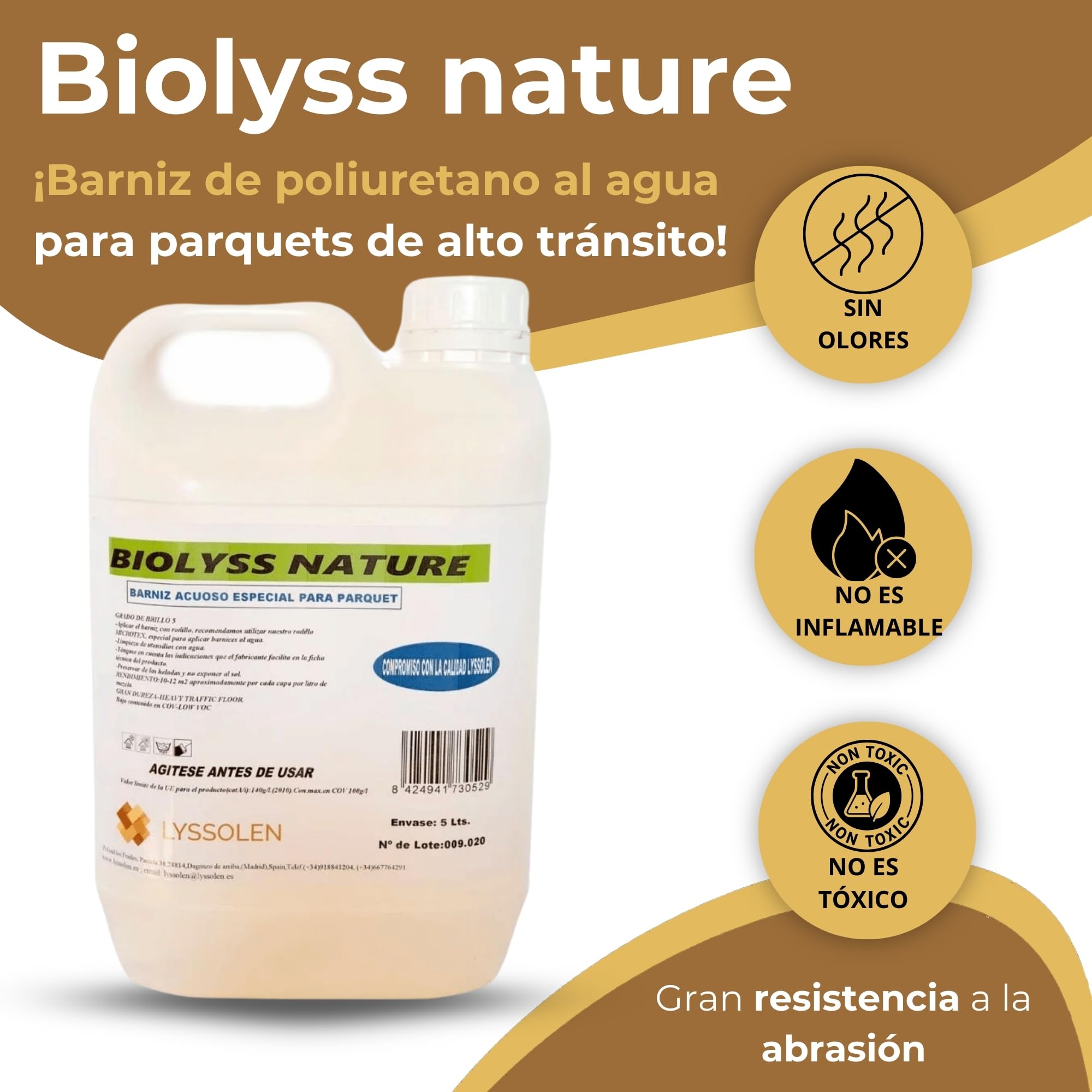 Barniz de Poliuretano al Agua para Suelos de Madera Interior 5L - Protector de Alta Durabilidad y Resistencia al Desgaste - Acabado Natural - Sin Olores