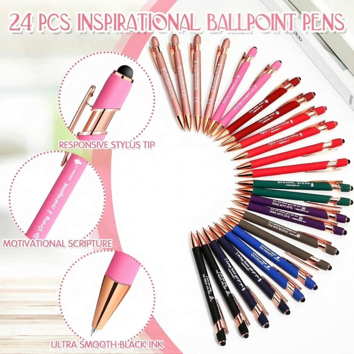 Estune 48 Pcs Bible Pens Notepads Gifts for Mother's Day Set Ballpoint Pen Notebook Inspirational Quotes Christian Pens Bible Journal for Women Motivational Christian Gift (Flower)