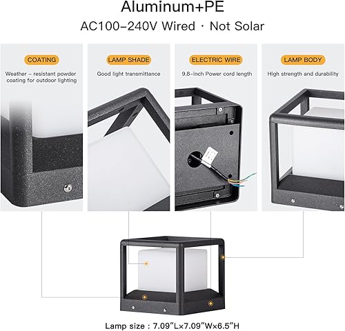 Miniatura 2 de Luces de poste para exteriores de 7.1 pulgadas, luces de pilar con cable duro, AC100-240 V, luz de columna moderna, lámpara de cubierta de valla,