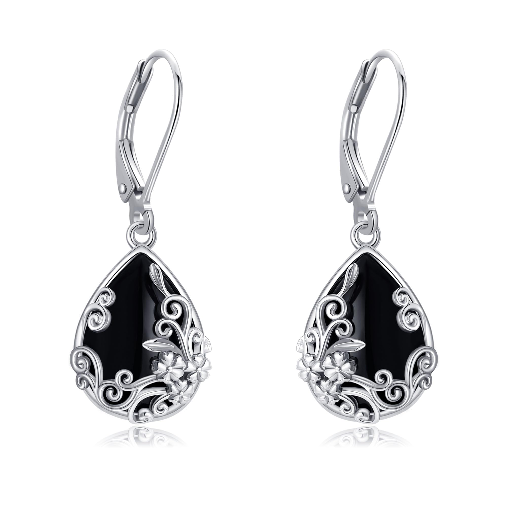 Orecchini in argento sterling con onice nero: pendenti in filigrana