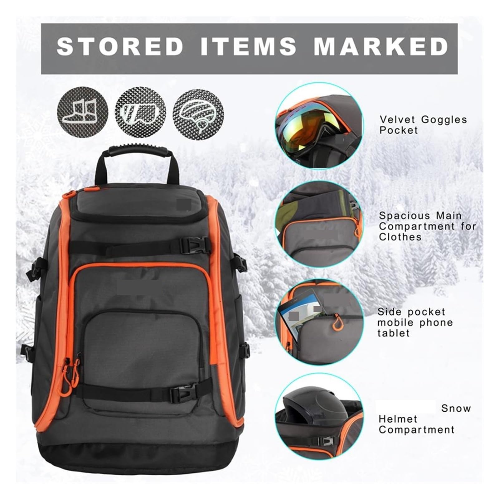 Skischuh-Tasche, 65 l, Skischuh-Reiserucksack for Skihelm, Schutzbrille, Handschuhe, Ski, Snowboard-Zubehör für Helm, Skischuhe, Skibrille, Handschuhe