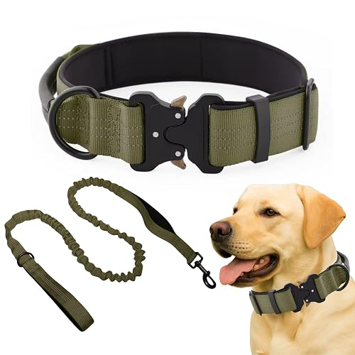 Collar Táctico con Correa para Perro Mediano y Grande, Collar Ancho