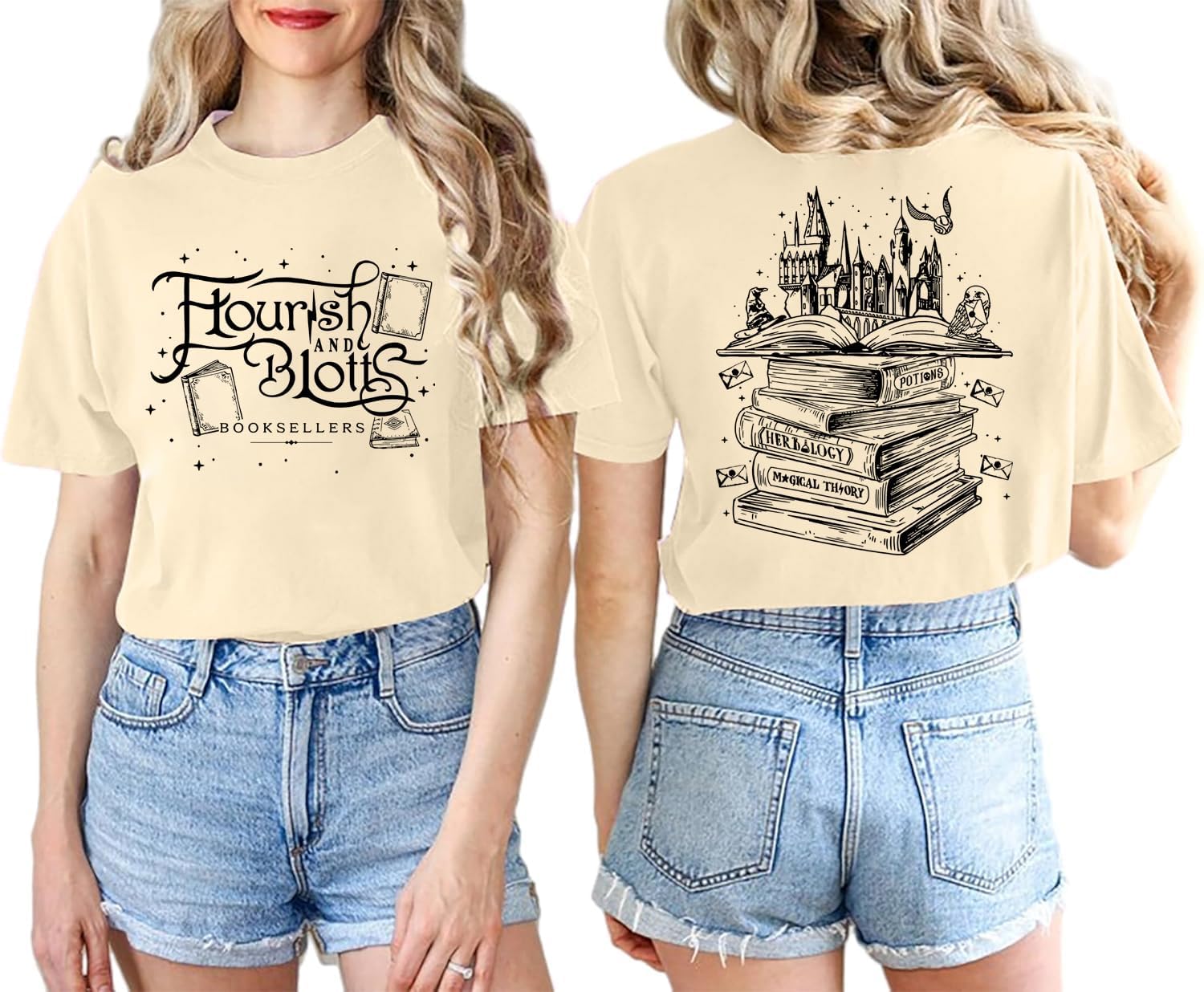 TewmeuFlourish and Blotts Shirt Magical Shirts for Women Book Tshirt Wizard Costume Clothes