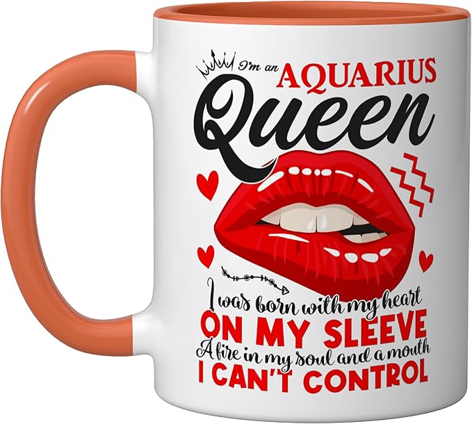 Aquarius Queen Aquarius Zodiac Sign Women Girls Birthday Lip Ceramic Mug, Orange/White