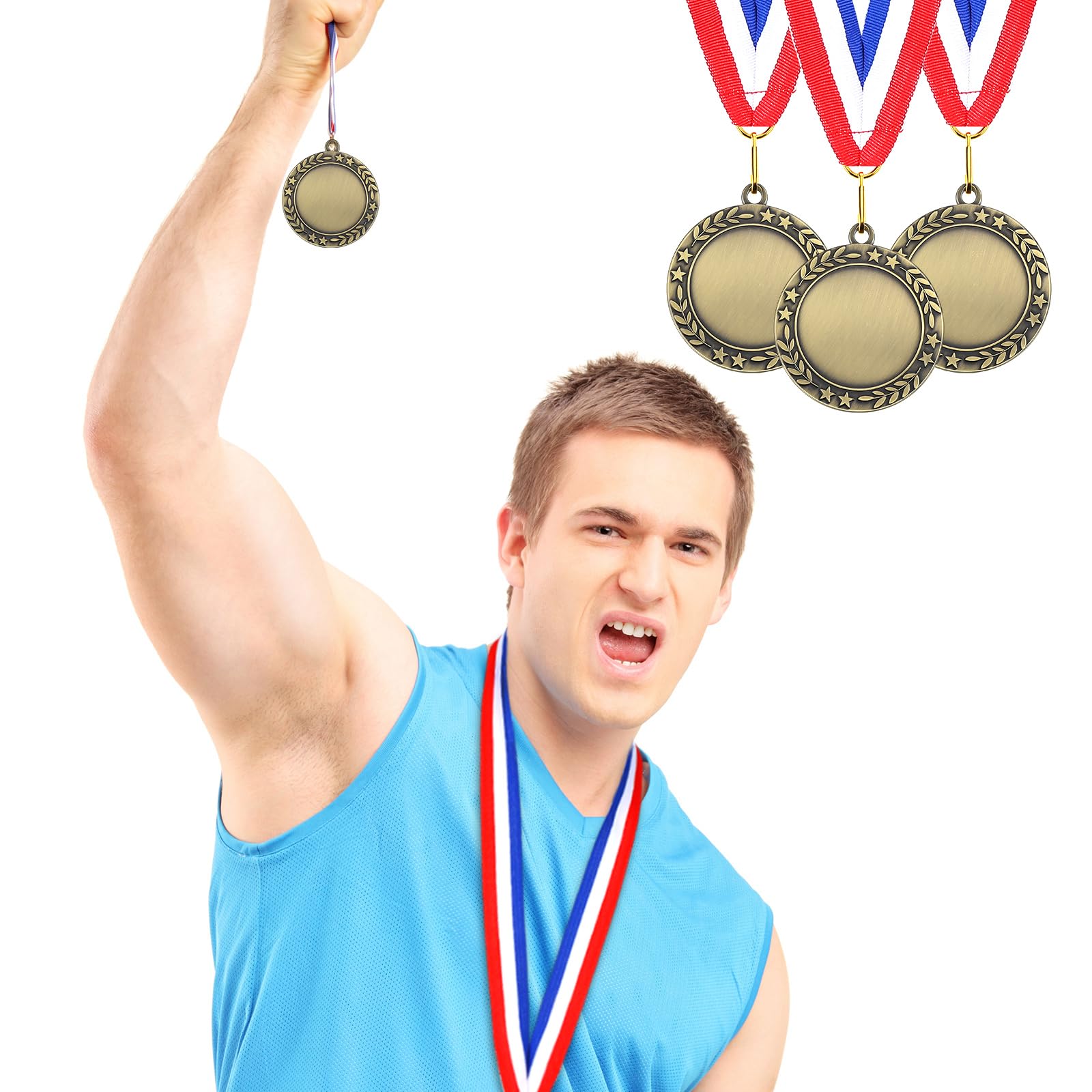 Kigeli 100 medallas de Premio en Blanco de 5 cm con Collares para Manualidades, medallas ganadoras, medallas de 1er Lugar, para niños, Adultos, concursos, premios Deportivos para Fiestas