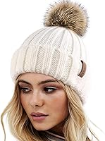 FURTALK Women's Winter Knitted Beanie Hat with Removable Faux Fur Pom - Warm Stretchy Slouchy Skull Cap for Cold Days