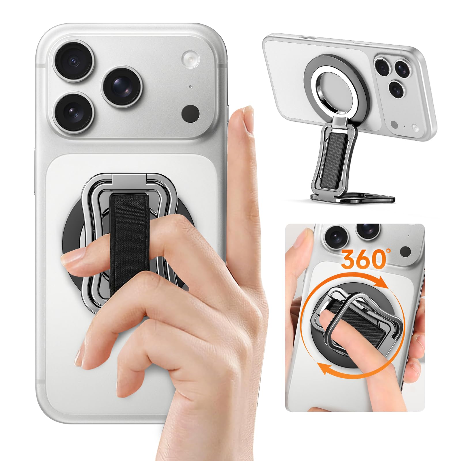 Photo 1 of OANDYS Magnetic Phone Grip for Mag-Safe, 5-in-1 Phone Ring Holder with Kickstand & Finger Loop & Strap, Super Strong 3.3lbs Magnet for iPhone 17 16 15 14 13 12 Pro Max, mag Safe Car Mount Alternative