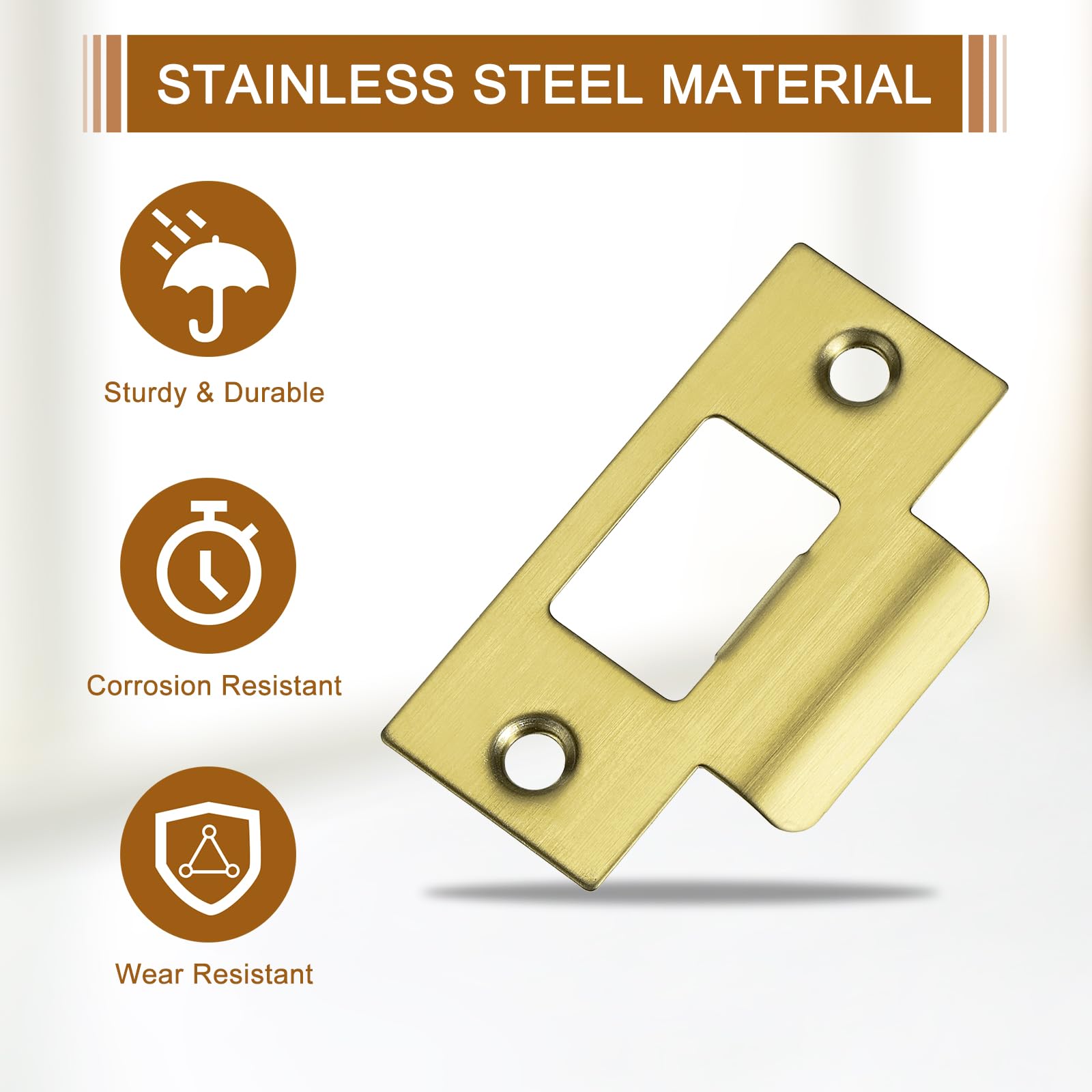 QUARKZMAN 4pcs Placa de Golpe de Puerta, Placa de Cierre de Seguridad con Kit de M4 Tornillos en Forma T de Acero Inoxidable para Refuerzo de Marco de Puerta, 70x40.3mm, Dorado