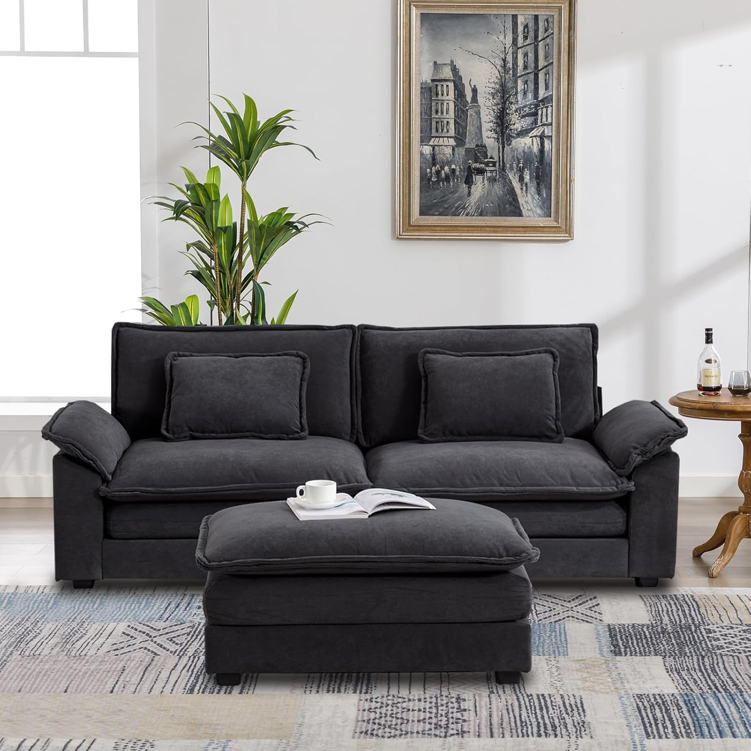 85.8" Modular Sectional Sofa Oversized Comfy Loveseat L Shaped Sofa Couches with Chaise/Ottoman/Pillows for Living Room,Apartment,Office (Dark Grey)