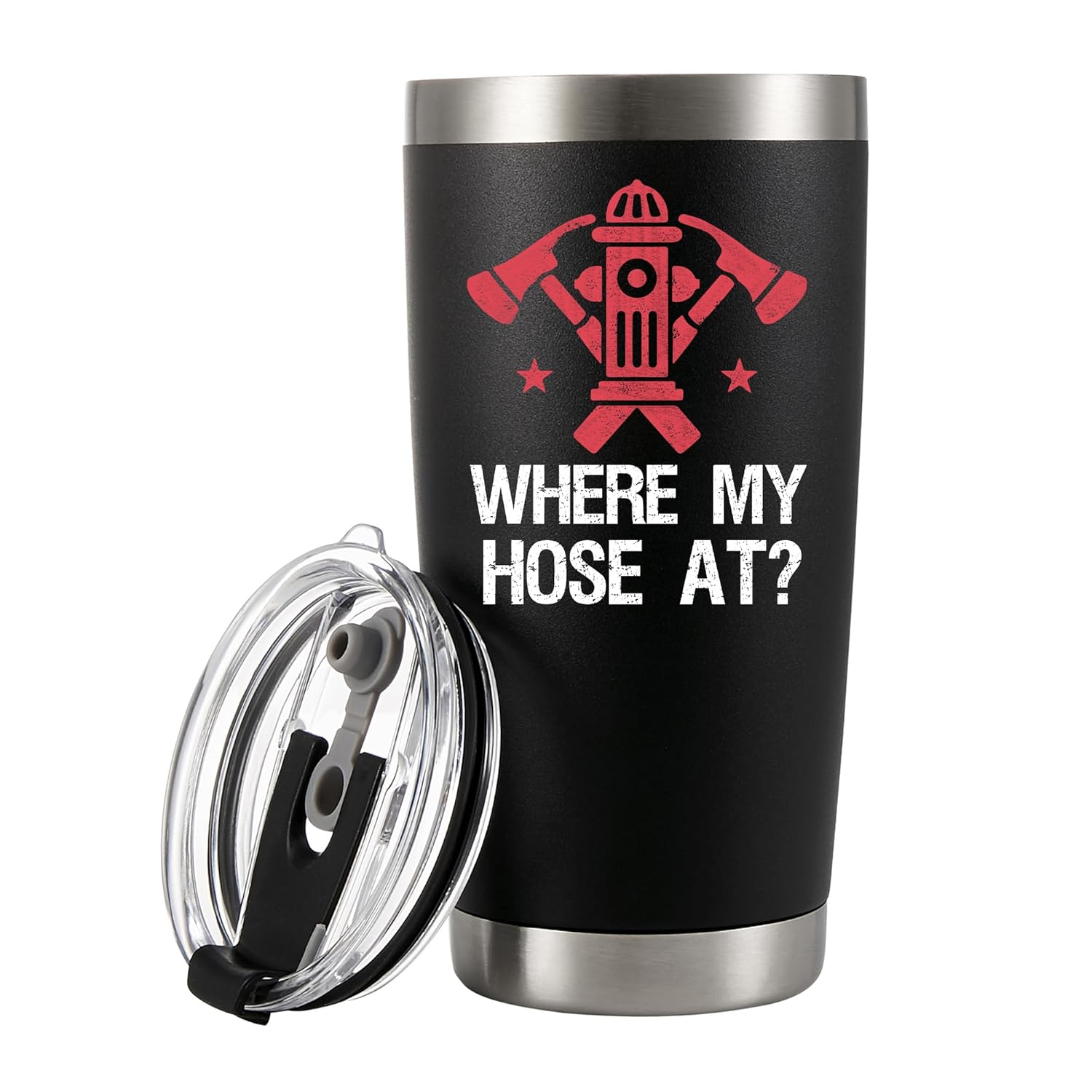 Panvola Where My Hose At Firefighter Firemen Firewomen Firefighters Gift Vacuum Insulated Tumbler with Lid and Straw Funny