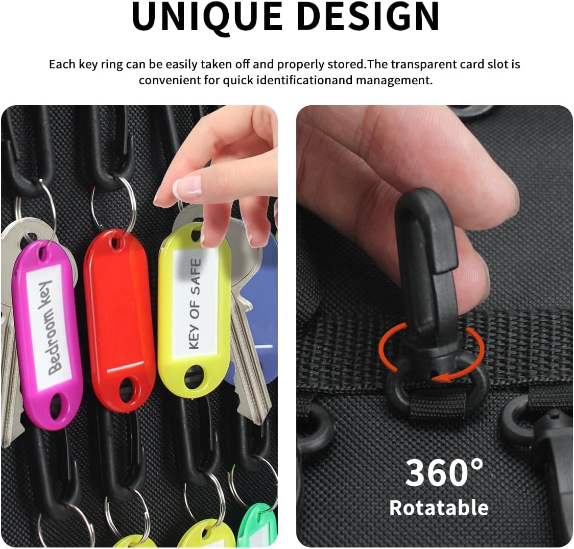 Sdstone Zippered Key Organizer Case Waterproof and Fireproof Key Binder with 60 Hooks and Tags Portable Key Storage, Key Box Organizer for Offices Real Estate Agencies Hotels and Rental Management