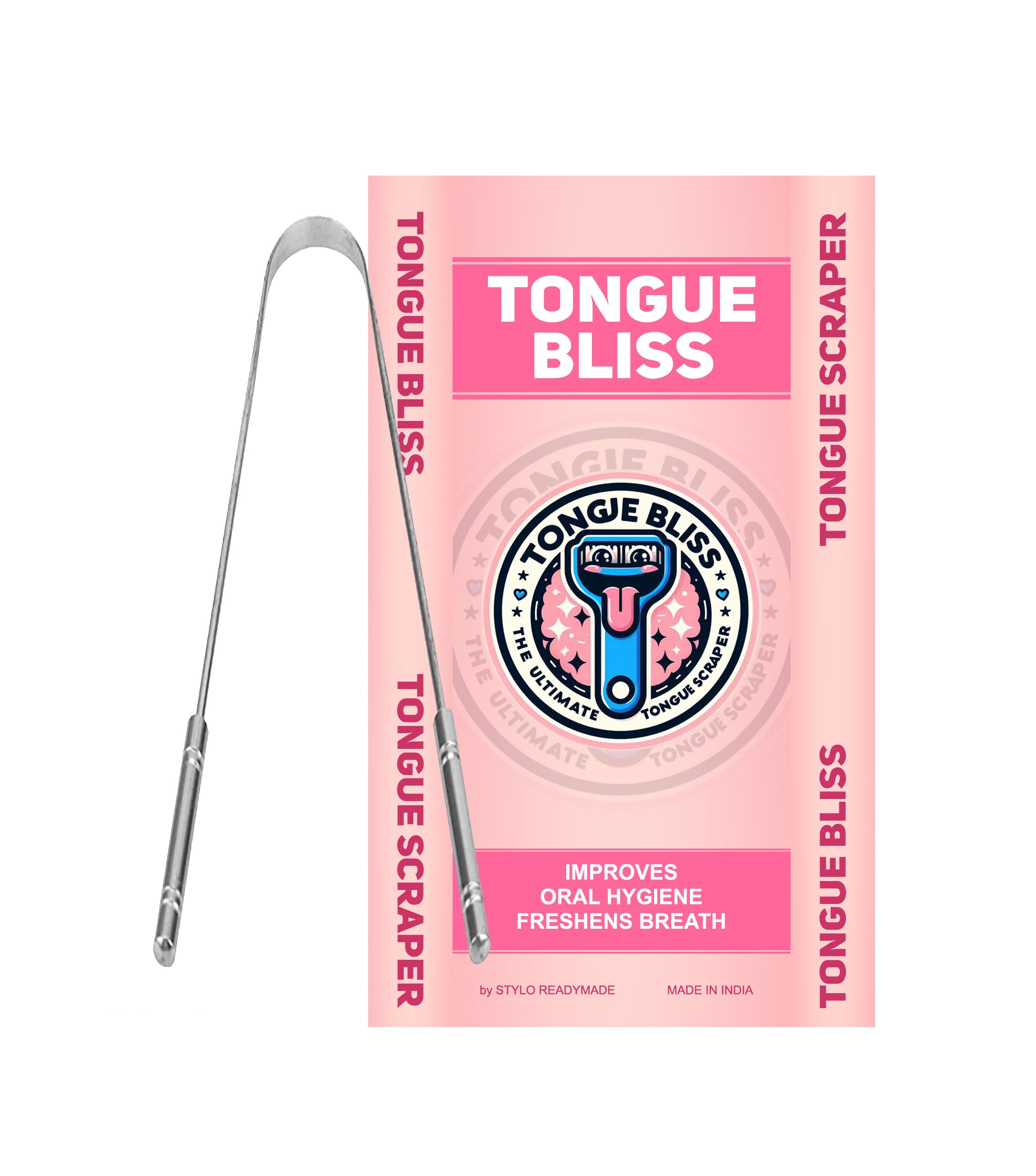 Bague Tongue Cleaner for Men and Women, Adults Pure Stainless Steel Tongue Cleaner for fresh breath improved Taste Sense & Bacteria Removal pack of 1-image-4