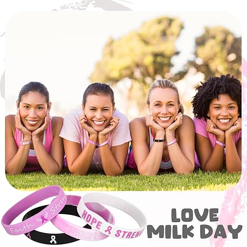 Miniatura 6 de Sinmoe 200 pulseras de concientización sobre el cáncer de mama, pulseras de silicona con cinta rosa, accesorios para el cáncer de mama, pulseras de