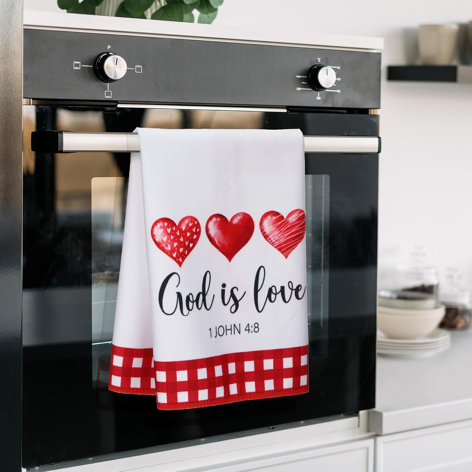 Macarrie 6 Set Christian Valentine's Day Kitchen Towels Bible Verse Scripture Red Heart Valentines Dish Towels 16x24 Inch Sweet Love Bathroom Hand Drying Tea Dishcloth for Anniversary