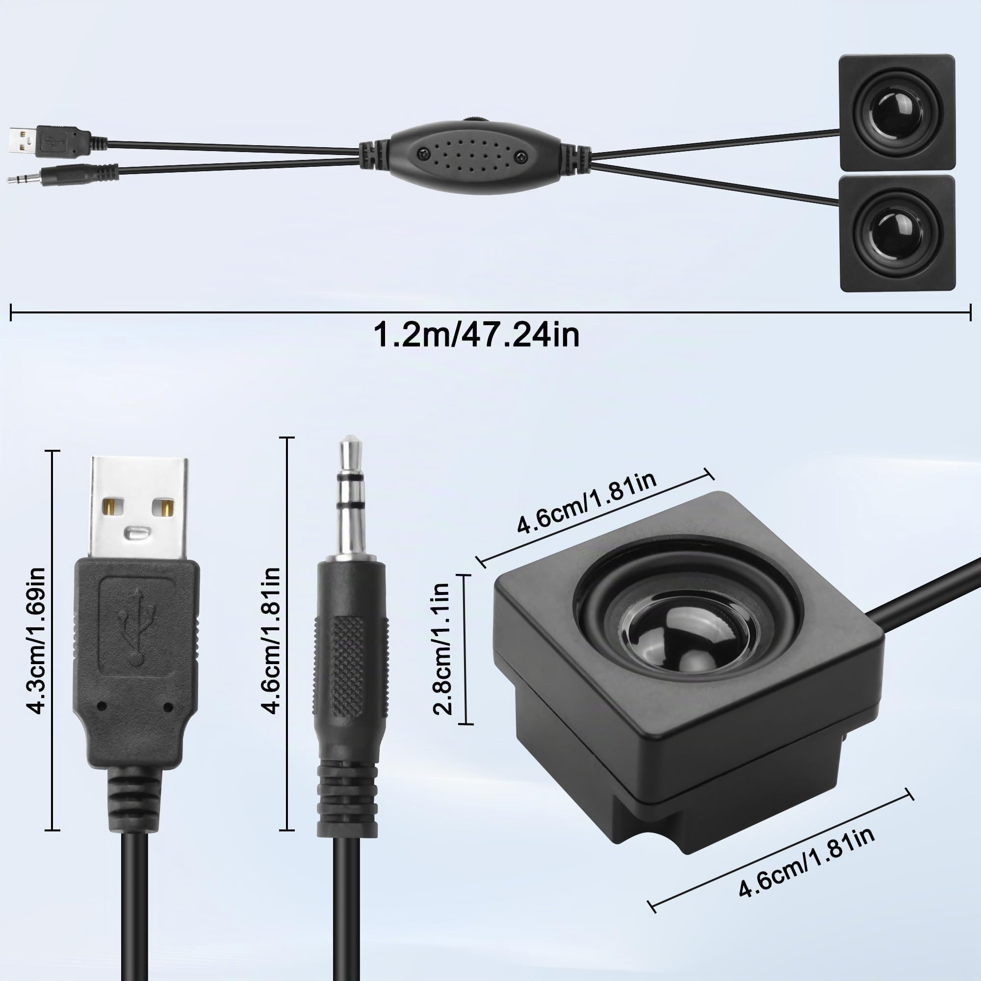 XMSJSIY Altavoces mini para PC, entrada TRS 3,5 mm, control de volumen, alimentado por USB, estéreo, 1,2 m