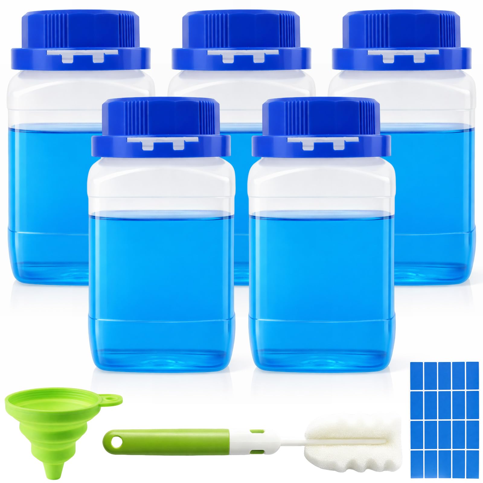 5 Stücke 500ml WeithalsFlasche, HDPE Plastikflaschen mit Schraubverschlüssen, Weithals-Flasche Chemiekalienflasche mit Deckel für Labor Hobby oder Küche