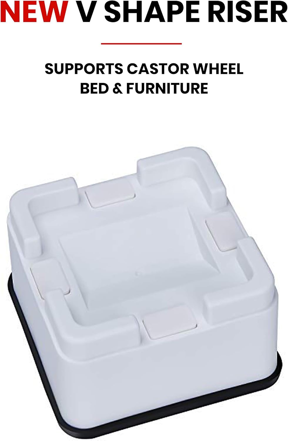 iPrimio V Shape Black Square Bed & Furniture Riser – 2 Inch Lift and Supports Over 8,000 Pounds – Anti Slip Grip to Castor Wheels - for Couch, Desk, Tables, Chairs-Floors, Stackableace (4, White)