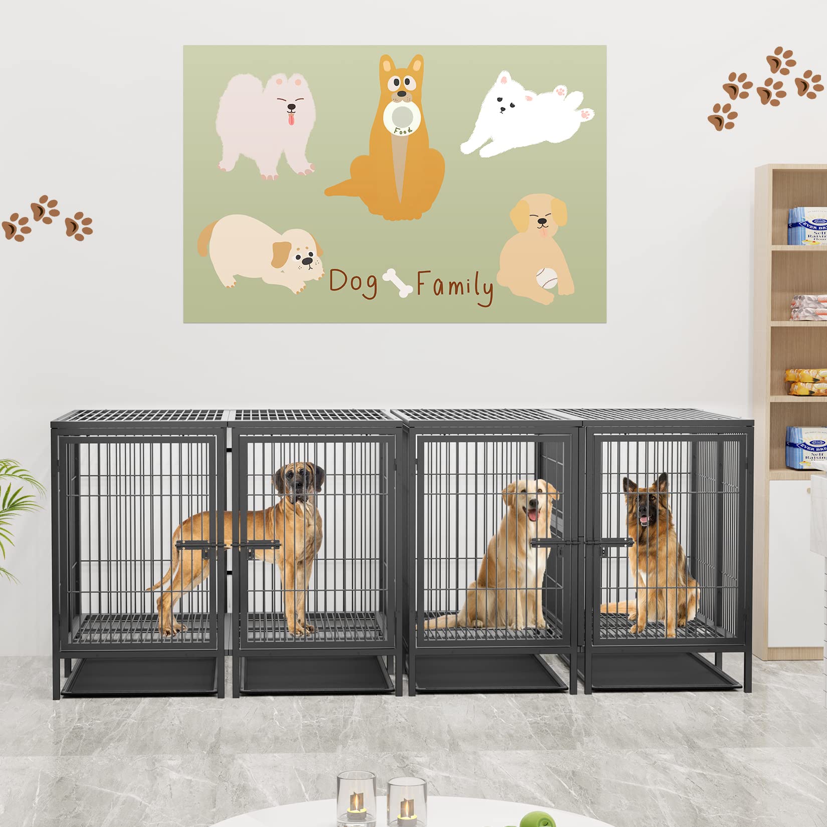 BingoPaw Hundekäfig XXL Schwerlast 2 in 1: Extra große Haustierkäfig mit Abnehmbarer Metalltrennwand, 2 Türen, 2 Toilette Tablett Unzerstörbar Metall doppel Hundebox Indoor Outdoor für 2 Hunde