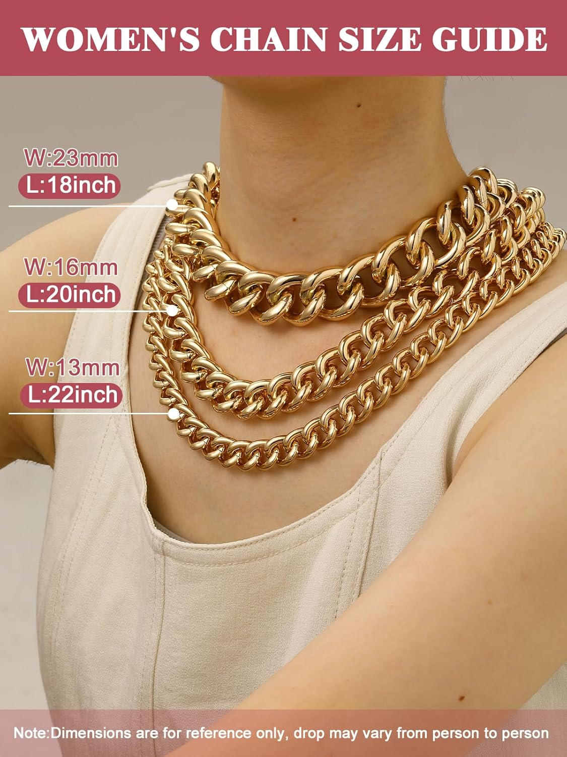 FOCALOOK Chunky Gold Necklace for Women, 14K Gold Plated Thick Gold Cuban Chains Lightweight Womens Choker Necklace for Daily Wear 13mm/16mm/23mm Punk Hip Hop Statement Jewelry - Image 6