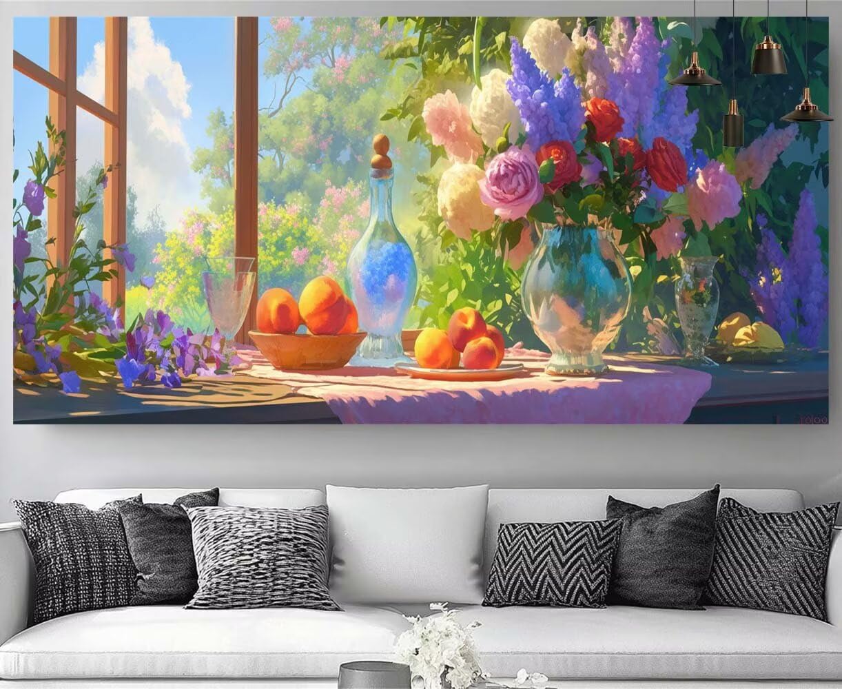 Pintura de diamantes para adultos, mosaico de flores DIY grande de 30x60 cm para decorar tu salón 8