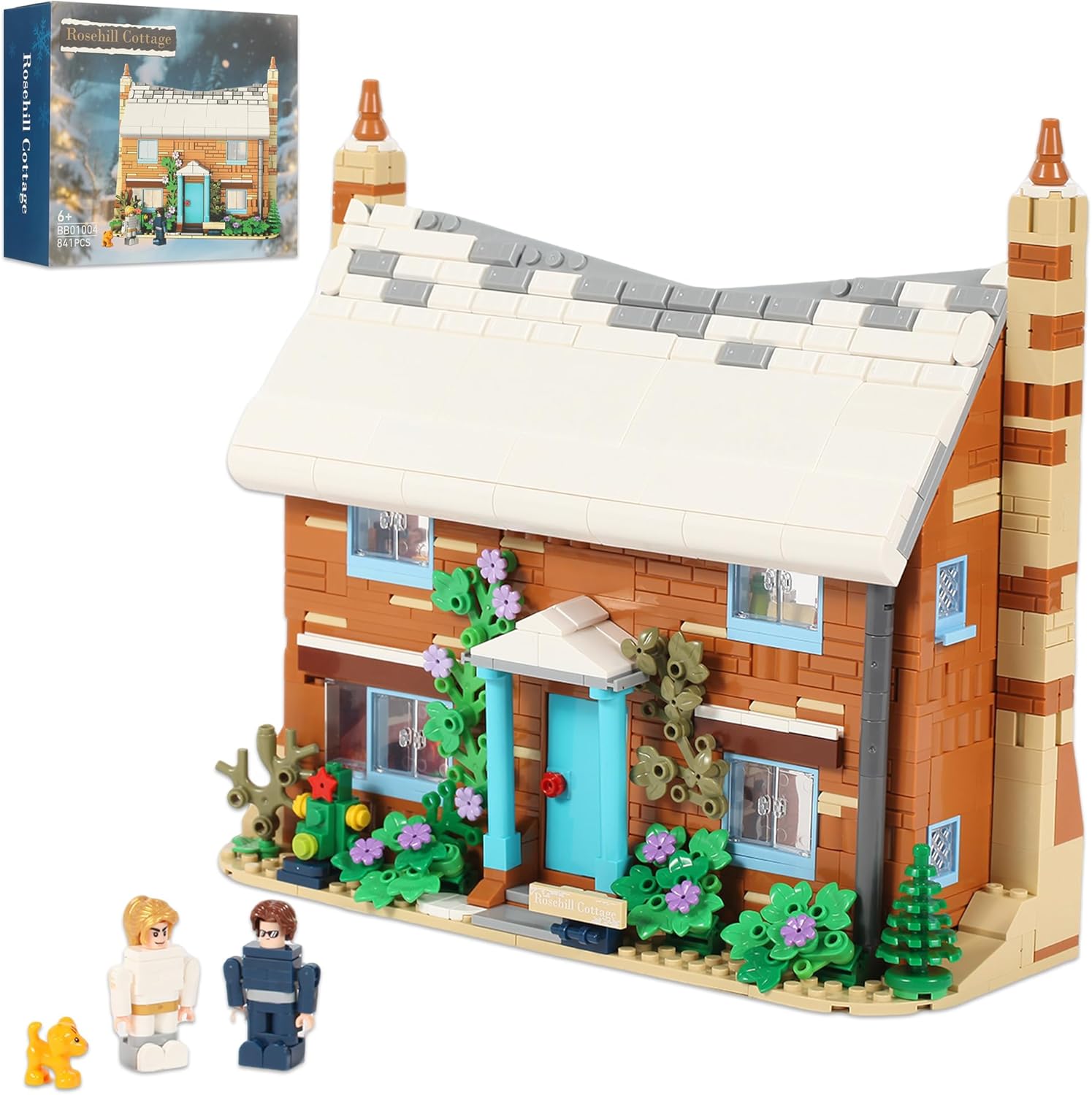 The Holiday Christmas Building Set, Rosehill Cottage Village Compatible with Lego – Cozy Winter House with Figures & Dog, Creative Display Gift for Adults, Movie Fans & Valentine’s Day