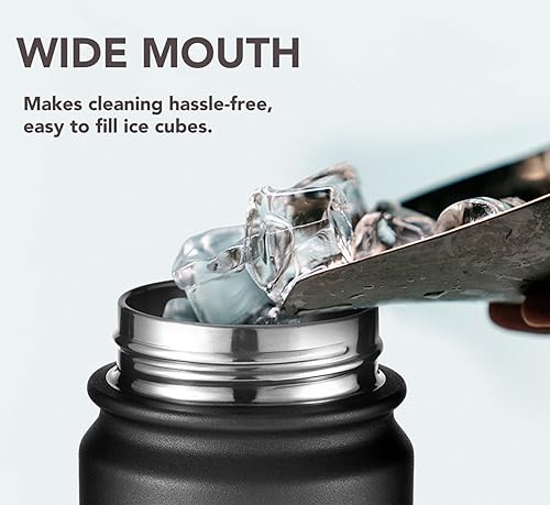 Miniatura 5 de mininoo Botella de agua aislada de acero inoxidable con popote y tapa para deportes, 24 onzas, color negro