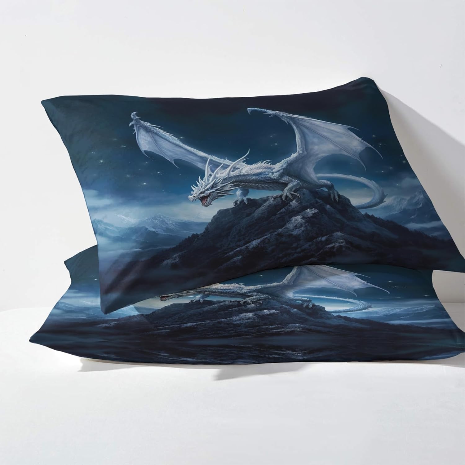 Dragon Pillowcase for Room Decor & Gift, Mythical Animal Pillow Cases King Size Set of 2, Cool Printed Decorative Bed Pillow Covers with Zipper, Cozy Microfiber