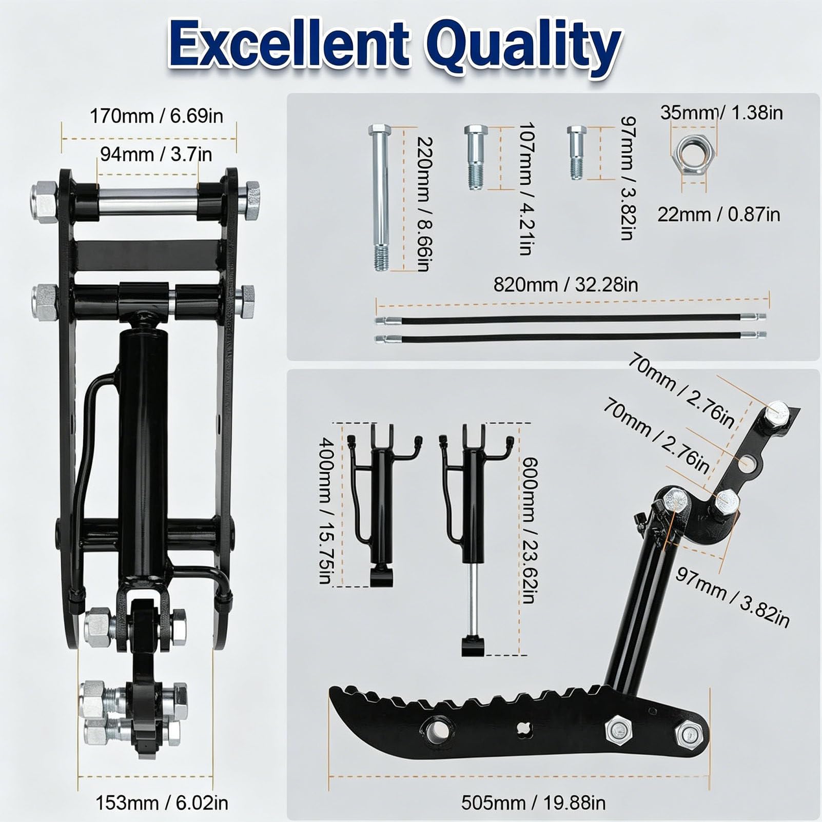 Accesorio de Repuesto de Acero Reforzado para miniexcavadora Three-HoleThumbClip | Pinza hidráulica con mangueras y tornillos, compatible con proyectos de dragado