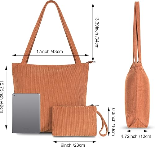 Miniatura 4 de COSHONWOL Bolso de mano de pana para mujer, con cremallera, gran hombro, estilo hobo, casual, bolso de compras, bolsa de trabajo