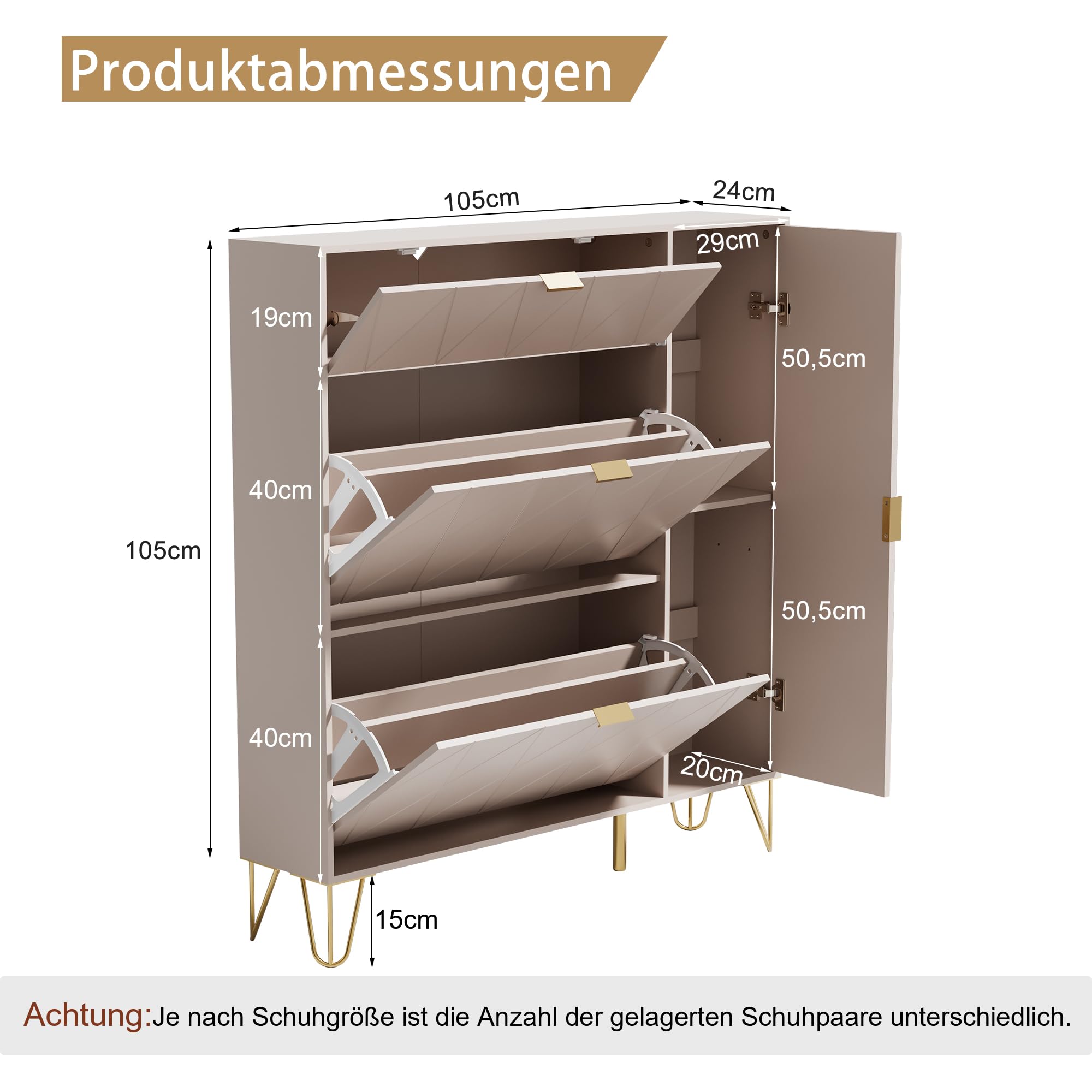 UEV Schuhschrank mit 2 Klappen und 2 Türen, 105x24x120cm, mit Kippschutz/Trennwand verstellbar, Schuhkommode, Schuhkipper schmal, Schrank Flur platzsparend Moka