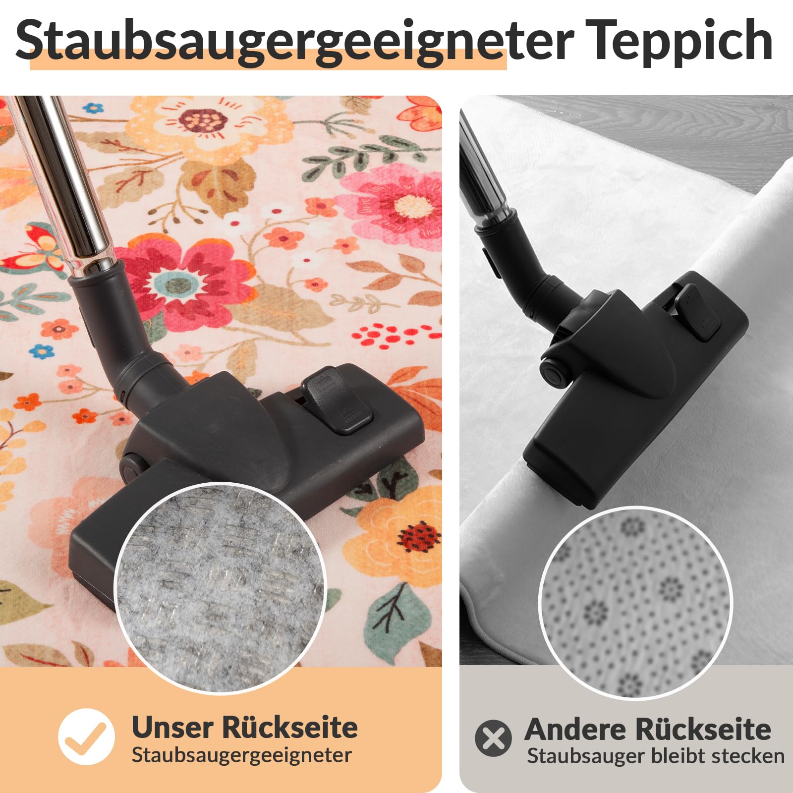 INOVADAY Waschbarer Teppich 120x180 cm Rosa/Beige Wohnzimmer Teppich | Schlafzimmer, Küche, Eingangshalle, Badezimmer, Esszimmer, Kurzflor, Rutschfest, Blumen Print, Boho, Weich, Pflegeleicht