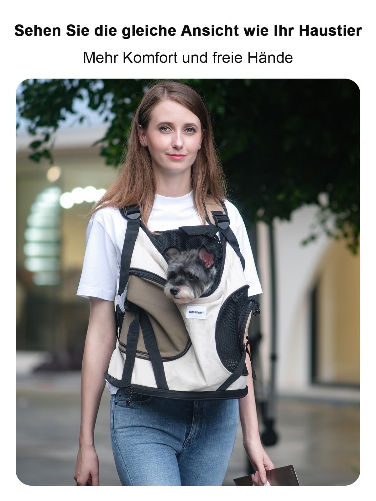 Hundetragerucksack，Hund Tragetasche für Kleine Mittelgroße Hunde und Katzen，Hunderucksack bis 8.5kg，Atmungsaktiv und Bequem Haustier ，Tragbar Reisetasche mit Hiking Travel Outdoors，Beige