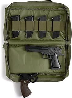 Tactical Pistol Case, Padded Handgun Firearm Case Double Shooting Gun Range Duffle Bag with Multiple Magazine Slots for Hunting Shooting Outdoor Activities (G-9-Army Green) - SOWHUP