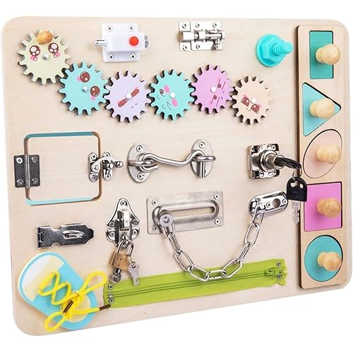 Montessori Busy Board for Toddlers, Best Gift for Kids Toddler Busy Board, Wooden Sensory Toys Toddler for Preschool Learning Activities - Fine Motor Skills Travel Toy Educational Learning Toys