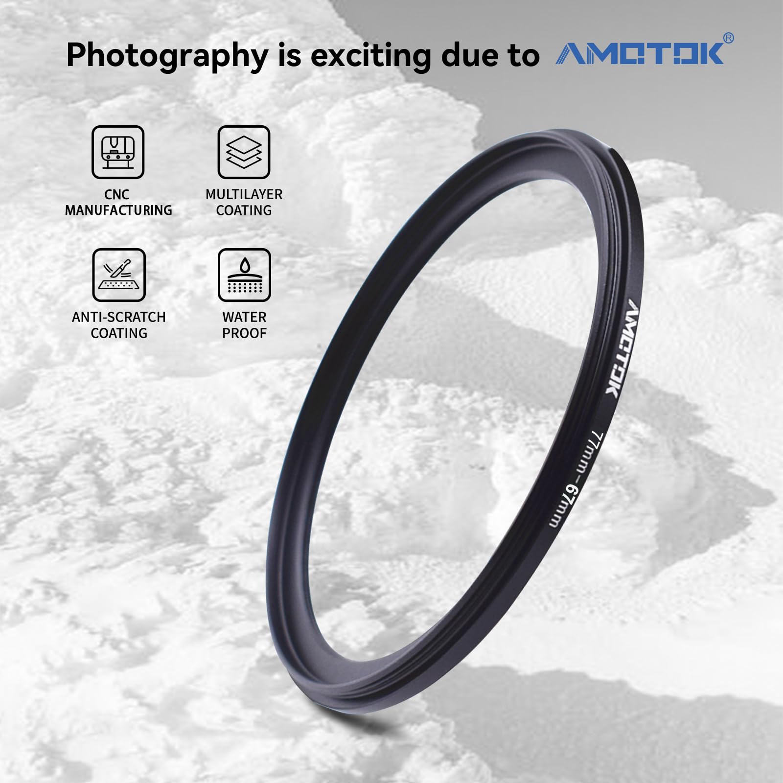77 mm to 67 mm lens adapter, filter adapter ring from 77 mm to 67 mm, compatible with all filter accessories from 67 mm (77-67 mm) - 2